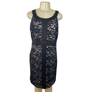 R&M Richards Petite Black Sleeveless Lace Overlay Sheath Dress Size 12P